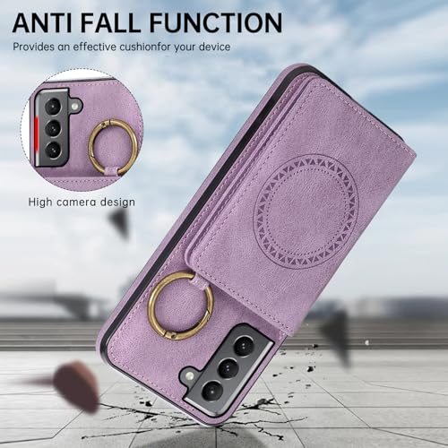 Compatible with Samsung Galaxy S21 Plus S21+ 5G Wallet Case Screen Protector Crossbody Shoulder Strap Ring Buckle Stand Card Holder Magnetic Car Mount Phone Cover for S21+5G S21plus Women Men Purple (Purple / for S21 Plus)