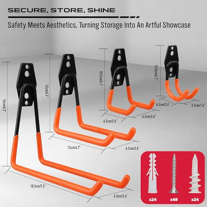 15 Piece Garage Wall Hooks with 3 Extension Straps (15-Pack Hooks + 3 Straps（orange）)