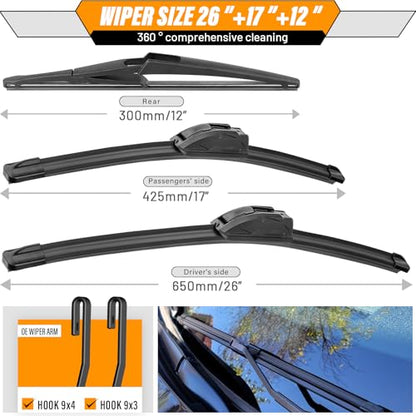 Windshield Wiper Blade Replacement for Nissan Rogue Pathfinder (26"+17"+12")