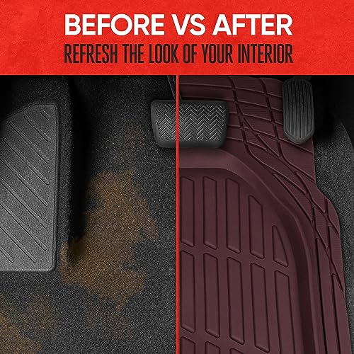 FlexTough Floor Mats for Cars (Full Set (Full Size) / Burgundy)