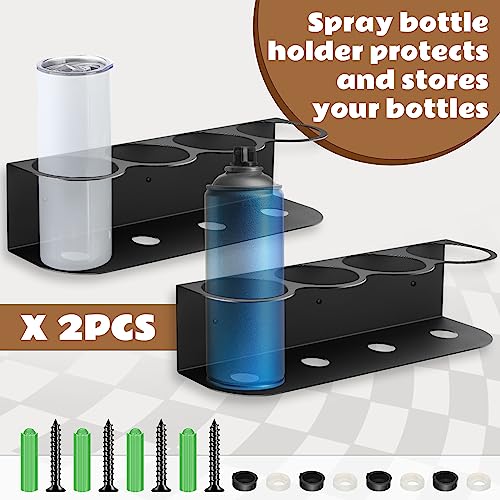 2 Pcs 4 Holes All Purpose Steel Spray Bottle Holder Heavy Duty Can Holder Rack Organizer Easy Install Wall Mount Paint Spray Bottle Organizer Storage Rack for Garage Home Workspace (Black / 4 Holes)