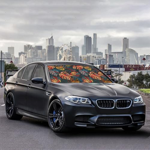 Tropical Car Windshield Sunshade Umbrella Palm Tree Sun Shade Umbrella for Car Foldable Windshield Umbrella Block UV Rays Heat Keep Vehicle Cool for Cars SUV 57"x30" (Tropical red)