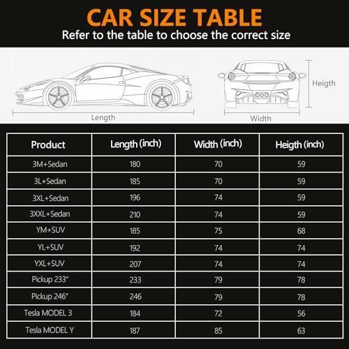 Car Cover Waterproof All Weather for 180" (Black / Sedan-M)
