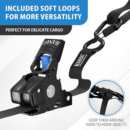 USA Based Retractable Ratchet Straps (1in x 6ft - 4 Pack / Black)