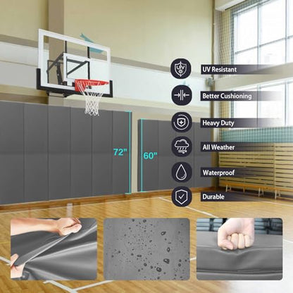 60" 72" High Gym Wall Padding 2" (LIGHT GREY / 72" x 24" x 4")