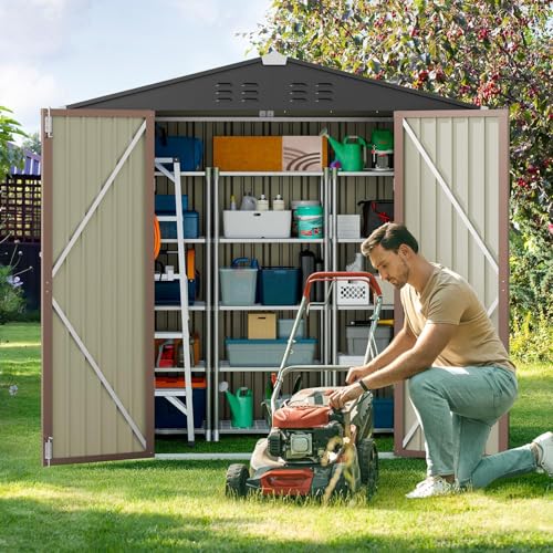 6 x 4 FT Outdoor Storage Shed (Brown / 6' x 4' FT/Peaked-roof)