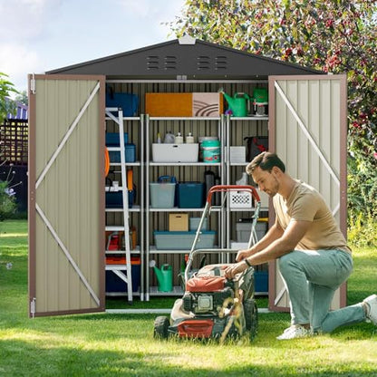 6 x 4 FT Outdoor Storage Shed (Brown / 6' x 4' FT/Peaked-roof)