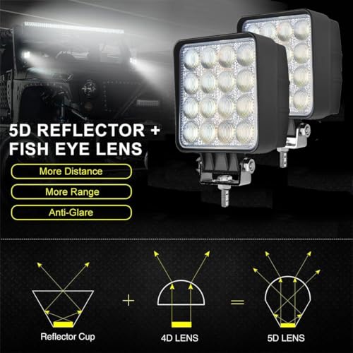 2 PACK 48W 4x4 LED Work Ultra Flood Lights