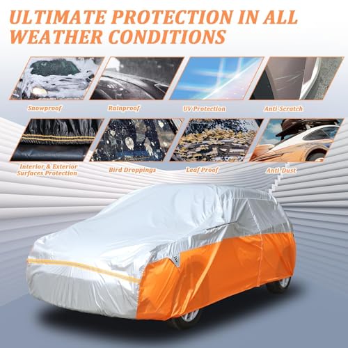 Waterproof All Weather Hatchback Car Cover (Silver-Orange / 2L：for Hatchback(Lenght 160"-170" ))