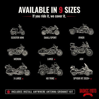 Waterproof Motorcycle Cover for Large Cruisers (Badass Black / [L] 97"L x 41"W x 57"H)