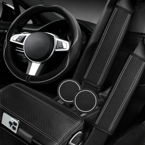 6 PCS Car Steering Wheel Cover Set (Steering Wheel Cover Set / Black with grey)