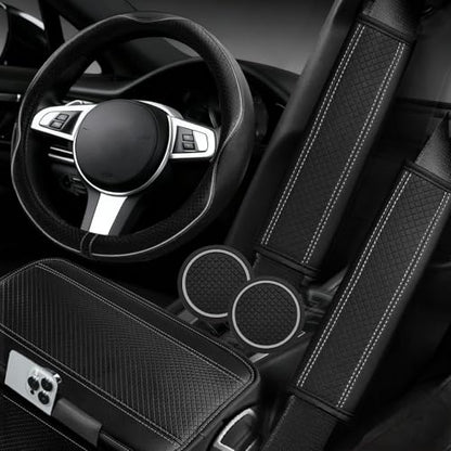 6 PCS Car Steering Wheel Cover Set (Steering Wheel Cover Set / Black with grey)