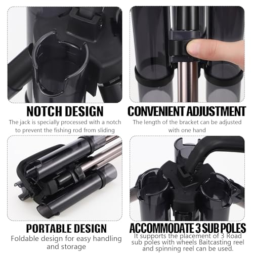 Fishing Rod Carrier Surf Fishing Holder Foldable Pole Holder Stand 3 Rod Portable Vertical Beach Pole Storage Freestanding Rack for Fisherman Garage Home Outdoor (Black / 15.35")