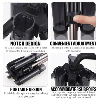 Fishing Rod Carrier Surf Fishing Holder Foldable Pole Holder Stand 3 Rod Portable Vertical Beach Pole Storage Freestanding Rack for Fisherman Garage Home Outdoor (Black / 15.35")
