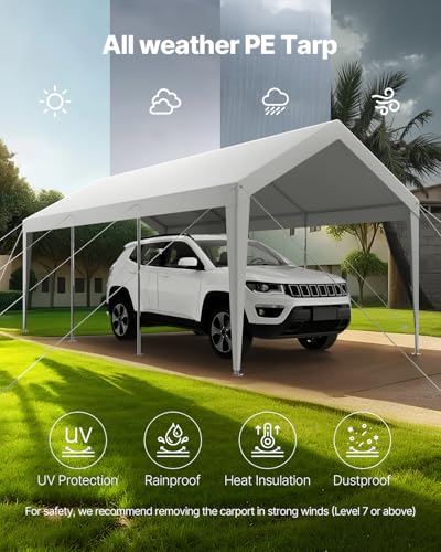 Carport 10 x 20 FT Outdoor Car Canopy (White / 10x20ft)
