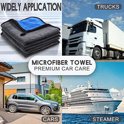 20 Pcs Microfiber Car Drying Towels 800 Gsm Thick Plush (Grey and Blue)