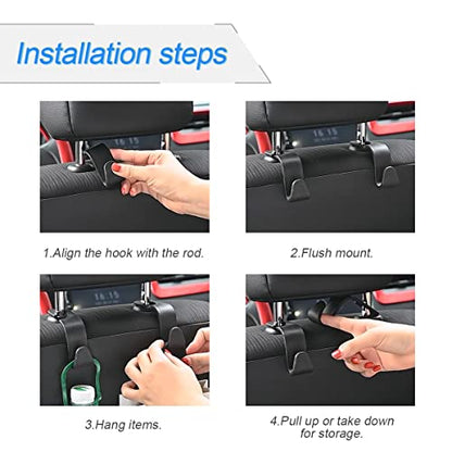 4 Pack Headrest Hooks for Vehicle Seats (Carbon Fibre/Black)