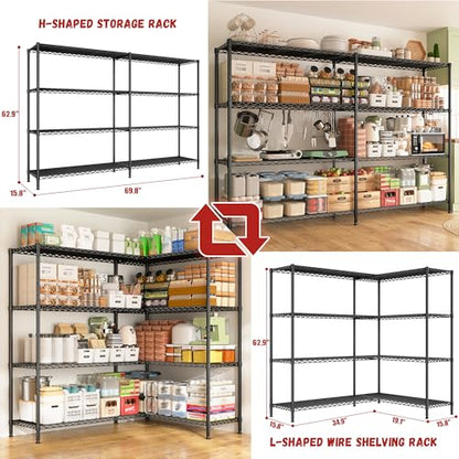 4 Tier Heavy Duty Wire Shelving (Black-15.8"Dx69.8"Wx62.9"H-4 Tier)