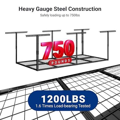 3x8 Overhead Garage Ceiling Storage Rack Organization (Black / 3x8 ft)