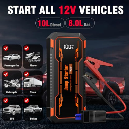 Car Jump Starter 6000A Car Battery Jump Starter Portable (Orange)
