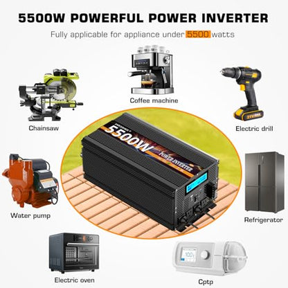 5500 Watt Power Inverter 12V DC to 110V 120V Converter for Family RV Off Grid Solar System Car with Type (12v-5500w)