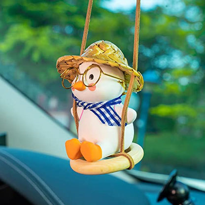 Duck On Swing Car Pendant of Swing Duck Cute Decor Car Gift for Rear View Mirrior Hanging Accessories and Mirror Hanging Accessories (A)