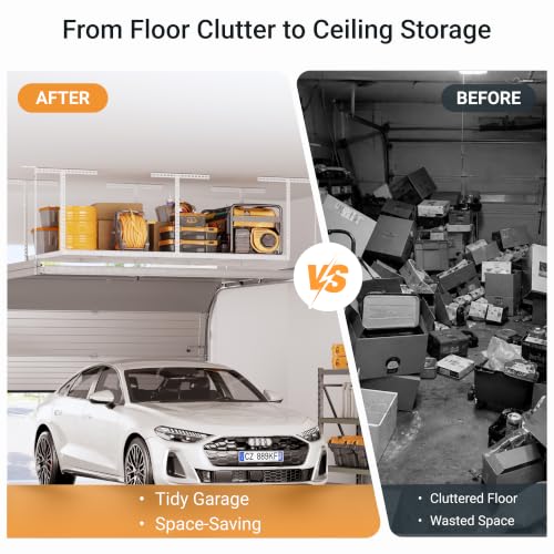 4x8ft Overhead Ceiling Garage Storage Rack (White / 4x8ft)