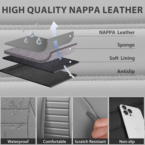 Nappa Leather Car Seat Covers Full Set (Gray Leather / Full Set)