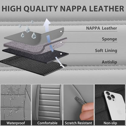 Nappa Leather Car Seat Covers Full Set (Gray Leather / Full Set)