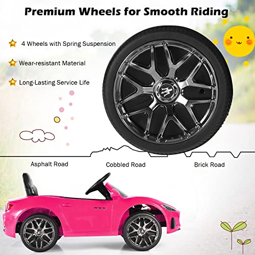 Ride on Car Pink Licensed Maserati Gbili 12V Battery Powered Electric Car with Parent Remote Control & Manual Modes (Maserati GranCabrio / Pink)