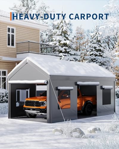 10x20 Ft. Metal Carport Garage with PE Fabric and Galvanized Steel Frame Outdoor Shelter for Cars (Gray / 10*20FT)