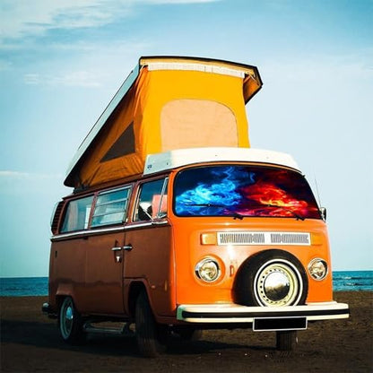 Red Fire Blue Ice Car Windshield Sun Shade Umbrella Sunshade (57X31 Inch / Color-FI1)