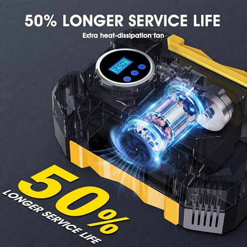 Digital Air Compressor for Car Auto Pump Portable Tire Inflator with LED Light DC 12V (Yellow)