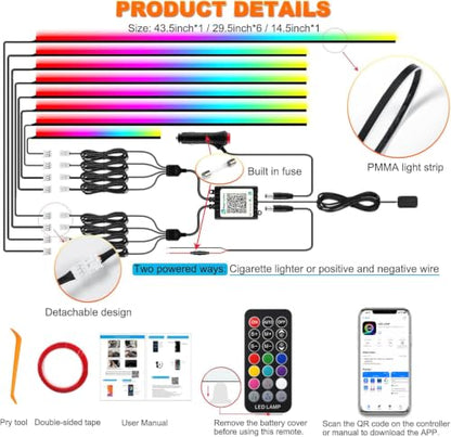 Interior Car LED Strip Lights (Car Ambient Lighting Kit (8 in 1))
