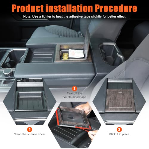 Car Armrest Storage Hidden Tray Cover Lid for Toyota Tundra 2022 (Oak Wood Pattern)