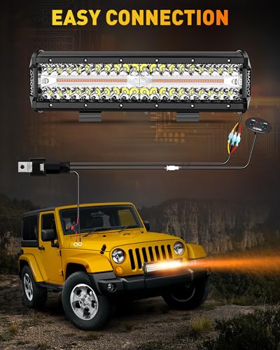 12 Inch LED Light Bar with Wiring Harness (White&Amber 3 Modes)
