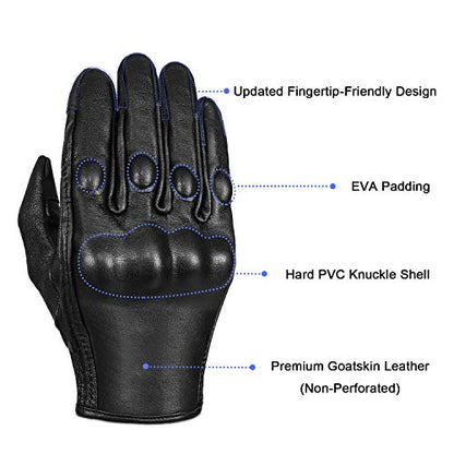 Full Finger Goat Skin Leather Touch Screen Motorcycle Gloves Men S (Non-Perforated / Large)