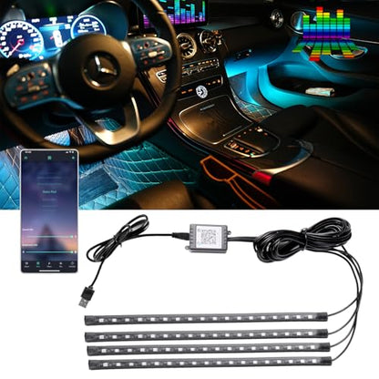 Smart USB Interior Car LED Strip Light with App Control (RGB Multicolor / 72LED,4strips)