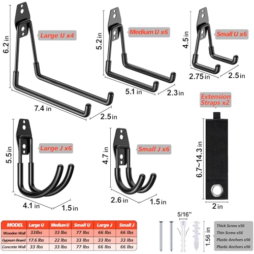 30 Pack Garage Hooks for Storage & Hanging Items (30 Pack Black)