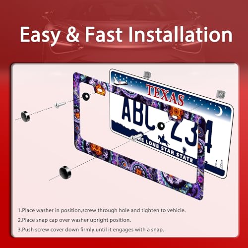 Fantasy Art Flowers License Plate Frame Colorful Mandala Floral License Plate Holder Funny Stainless Steel Accessories Cars Decor with 2 Holes and Screws Fits Standard Us Ca Vehicles 12.2 X 6 Inch (Fantasy Art Flowers)