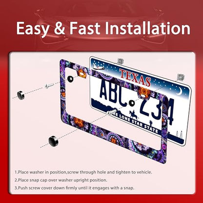 Fantasy Art Flowers License Plate Frame Colorful Mandala Floral License Plate Holder Funny Stainless Steel Accessories Cars Decor with 2 Holes and Screws Fits Standard Us Ca Vehicles 12.2 X 6 Inch (Fantasy Art Flowers)