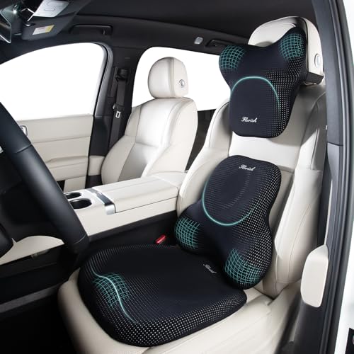 Car Seat Cushion and Lumbar Support Pillow for Office Chair Car (Black / 3 Pieces)