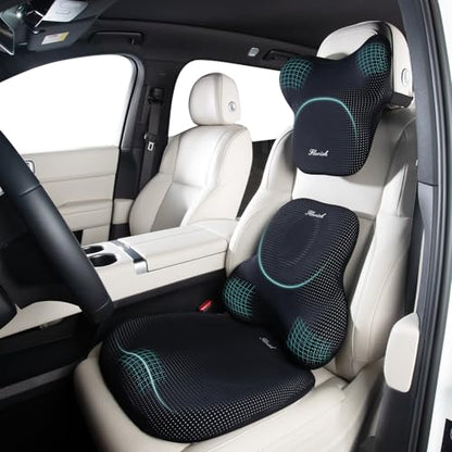 Car Seat Cushion and Lumbar Support Pillow for Office Chair Car (Black / 3 Pieces)