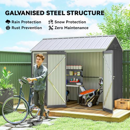 8' x 5.5' Outdoor Storage Shed Metal Garden Shed Window Gray (8' x 5.5' / Gray)