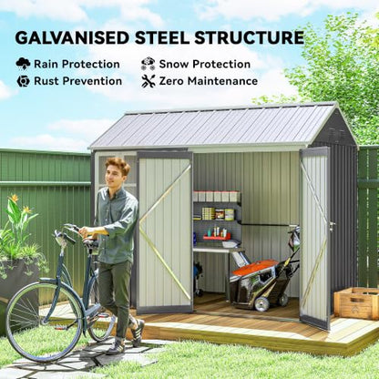 8' x 5.5' Outdoor Storage Shed Metal Garden Shed Window Gray (8' x 5.5' / Gray)