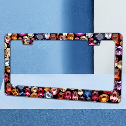 Beautiful Gemstone Pattern License Plate Frame Stainless Steel 6x12 Inch (Beautiful Gemstone Pattern)