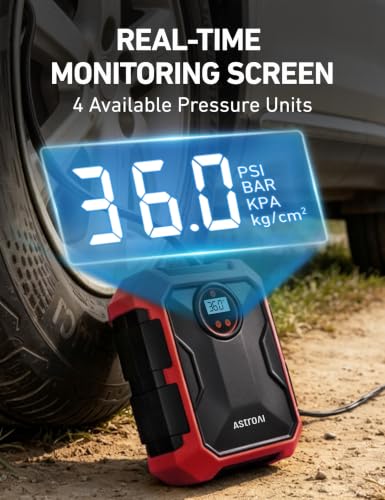 Tire Inflator Portable Air Compressor 12V DC Integrated Storage (Red)