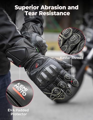 Leather Motorcycle Gloves for Men and Women (Black / X-Large)