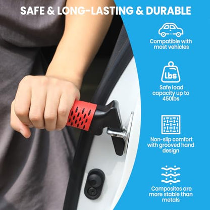 Car Door Handle for Elderly (2 Pack with Strap / Red)