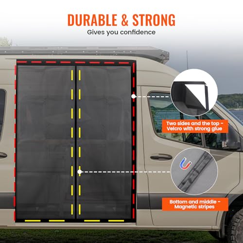 83''H x 59''W Van Bug Screen Side Door Sliding Door Window Covers with Magnetic Closure Car Window Screens for Mercedes Sprinter Motorhome Camper (Side Door,83''(H) x 59''(W))